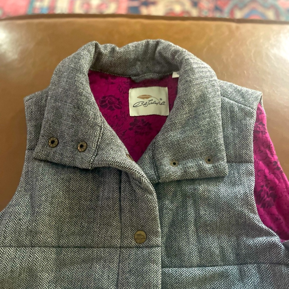Vest. Pink Inside, Grey Outside.